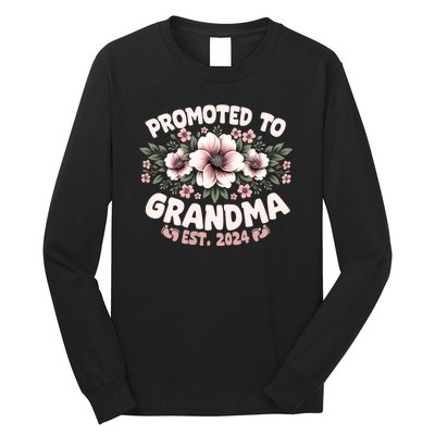 Promoted To Grandma Est. 2024 Grandparents Baby Announcement Long Sleeve Shirt