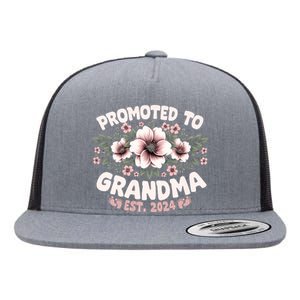 Promoted To Grandma Est. 2024 Grandparents Baby Announcement Flat Bill Trucker Hat