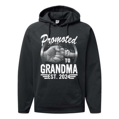 Promoted To Grandma Est. 2024 Grandparents Baby Announcement Performance Fleece Hoodie