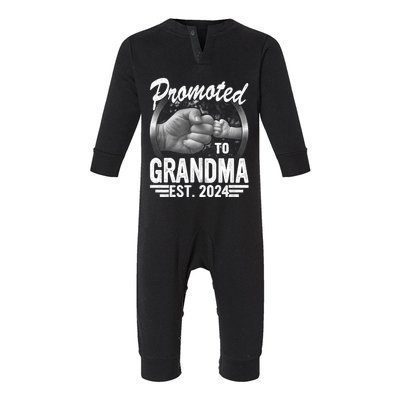 Promoted To Grandma Est. 2024 Grandparents Baby Announcement Infant Fleece One Piece