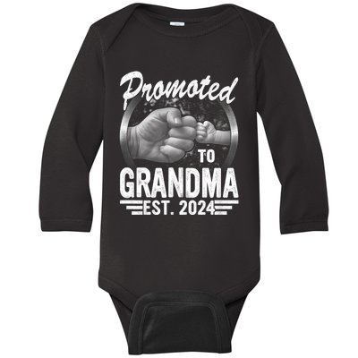 Promoted To Grandma Est. 2024 Grandparents Baby Announcement Baby Long Sleeve Bodysuit