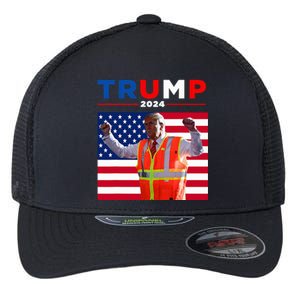 President Trump Garbage Truck Worker Vest Maga 2025 Flexfit Unipanel Trucker Cap