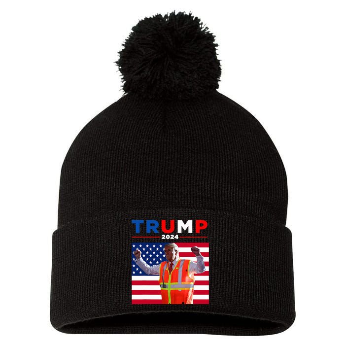 President Trump Garbage Truck Worker Vest Maga 2025 Pom Pom 12in Knit Beanie