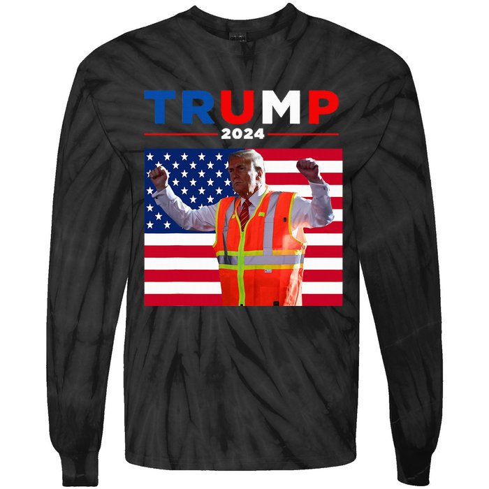 President Trump Garbage Truck Worker Vest Maga 2025 Tie-Dye Long Sleeve Shirt