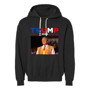 President Trump Garbage Truck Worker Vest Maga 2025 Garment-Dyed Fleece Hoodie