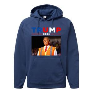 President Trump Garbage Truck Worker Vest Maga 2025 Performance Fleece Hoodie