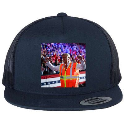 President Trump Garbage Truck Worker Vest Maga 2025 Flat Bill Trucker Hat