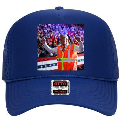 President Trump Garbage Truck Worker Vest Maga 2025 High Crown Mesh Back Trucker Hat