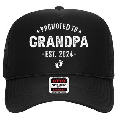 Promoted To Grandpa 2024 Soon To Be First Time Grandfather High Crown Mesh Back Trucker Hat