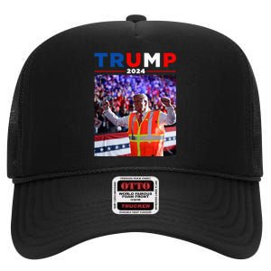 President Trump Garbage Truck Worker Vest Maga 2025 High Crown Mesh Back Trucker Hat