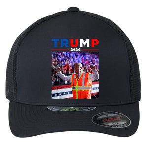 President Trump Garbage Truck Worker Vest Maga 2025 Flexfit Unipanel Trucker Cap