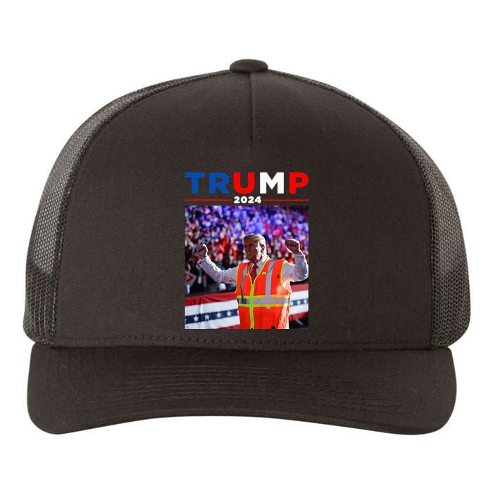 President Trump Garbage Truck Worker Vest Maga 2025 Yupoong Adult 5-Panel Trucker Hat