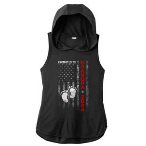 Promoted To Grandpa 2024 American Flag New Papa Patriotic Ladies PosiCharge Tri-Blend Wicking Draft Hoodie Tank