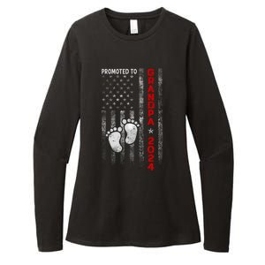 Promoted To Grandpa 2024 American Flag New Papa Patriotic Womens CVC Long Sleeve Shirt