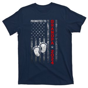 Promoted To Grandpa 2024 American Flag New Papa Patriotic T-Shirt