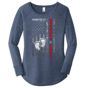 Promoted To Grandpa 2024 American Flag New Papa Patriotic Women's Perfect Tri Tunic Long Sleeve Shirt