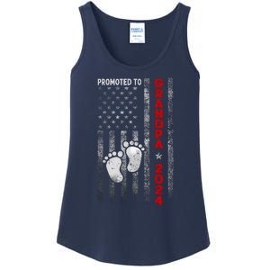 Promoted To Grandpa 2024 American Flag New Papa Patriotic Ladies Essential Tank