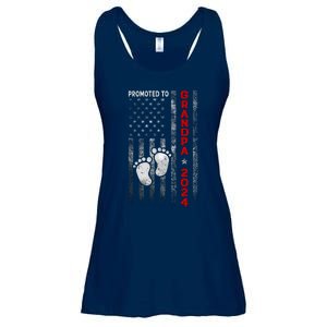 Promoted To Grandpa 2024 American Flag New Papa Patriotic Ladies Essential Flowy Tank