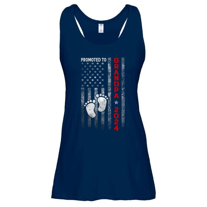 Promoted To Grandpa 2024 American Flag New Papa Patriotic Ladies Essential Flowy Tank