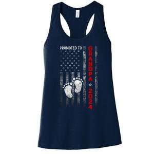 Promoted To Grandpa 2024 American Flag New Papa Patriotic Women's Racerback Tank