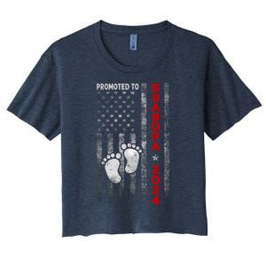 Promoted To Grandpa 2024 American Flag New Papa Patriotic Women's Crop Top Tee