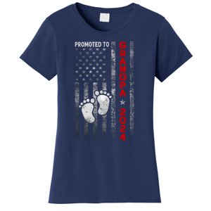 Promoted To Grandpa 2024 American Flag New Papa Patriotic Women's T-Shirt