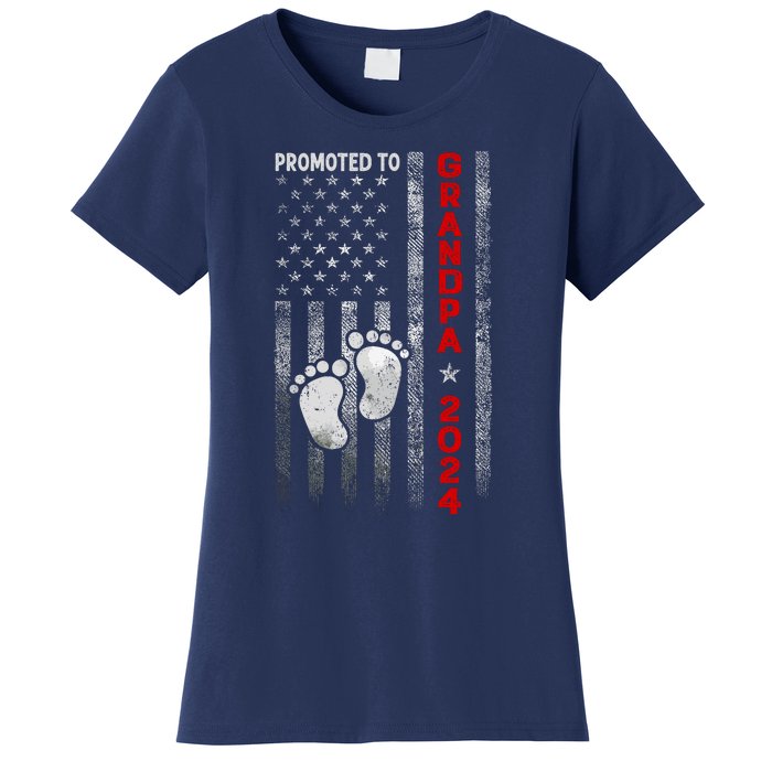 Promoted To Grandpa 2024 American Flag New Papa Patriotic Women's T-Shirt