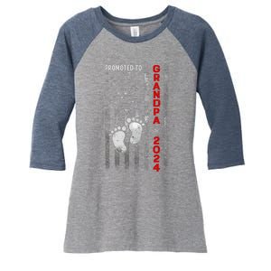 Promoted To Grandpa 2024 American Flag New Papa Patriotic Women's Tri-Blend 3/4-Sleeve Raglan Shirt