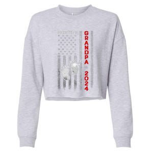 Promoted To Grandpa 2024 American Flag New Papa Patriotic Cropped Pullover Crew