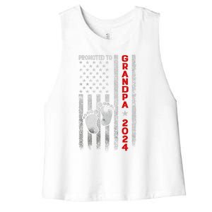 Promoted To Grandpa 2024 American Flag New Papa Patriotic Women's Racerback Cropped Tank