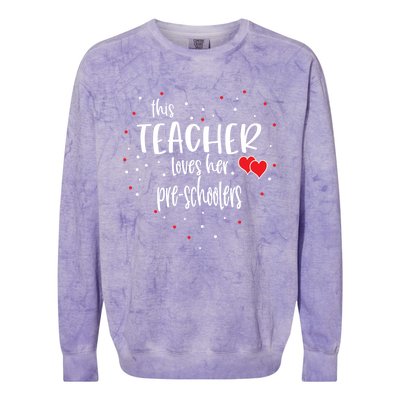 Preschool Teacher Gift Loves Her Preschooler Valentines Day Meaningful Gift Colorblast Crewneck Sweatshirt