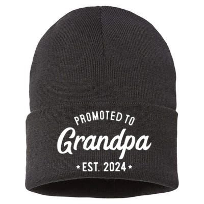 Promoted To Grandpa 2024 Soon To Be Grandfather New Grandpa Sustainable Knit Beanie