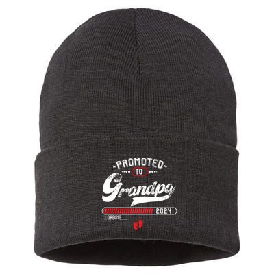 Promoted To Grandpa Est 2024 Loading Pregnancy Announcement Sustainable Knit Beanie