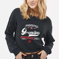 Promoted To Grandpa Est 2024 Loading Pregnancy Announcement Cropped Pullover Crew
