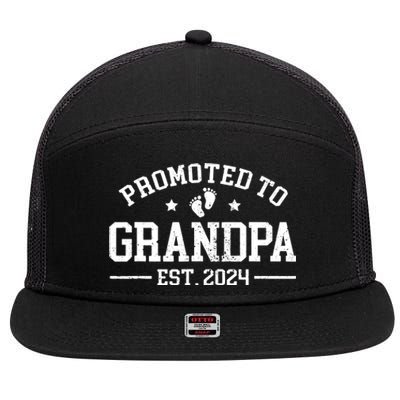 Promoted To Grandpa Est 2024 Grandparents Baby Announcement 7 Panel Mesh Trucker Snapback Hat