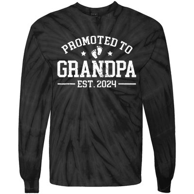 Promoted To Grandpa Est 2024 Grandparents Baby Announcement Tie-Dye Long Sleeve Shirt