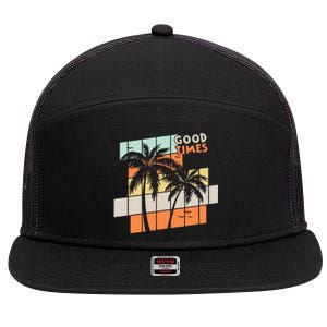 Palm Trees Good Times Retro Palm Trees Beach Summer 7 Panel Mesh Trucker Snapback Hat