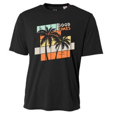 Palm Trees Good Times Retro Palm Trees Beach Summer Cooling Performance Crew T-Shirt