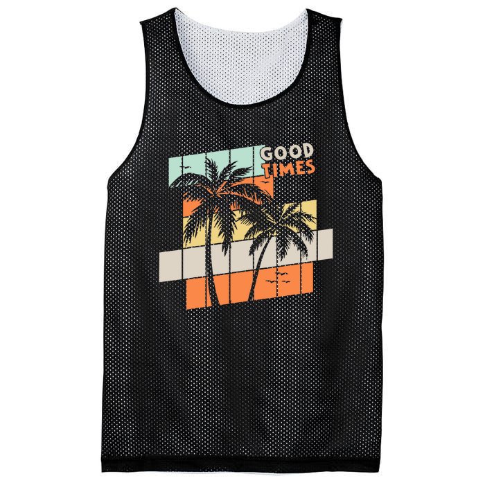 Palm Trees Good Times Retro Palm Trees Beach Summer Mesh Reversible Basketball Jersey Tank