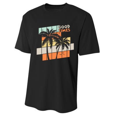 Palm Trees Good Times Retro Palm Trees Beach Summer Performance Sprint T-Shirt