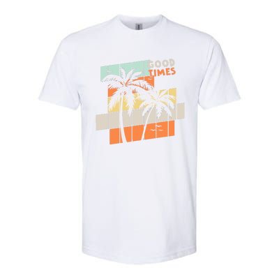 Palm Trees Good Times Retro Palm Trees Beach Summer Softstyle CVC T-Shirt