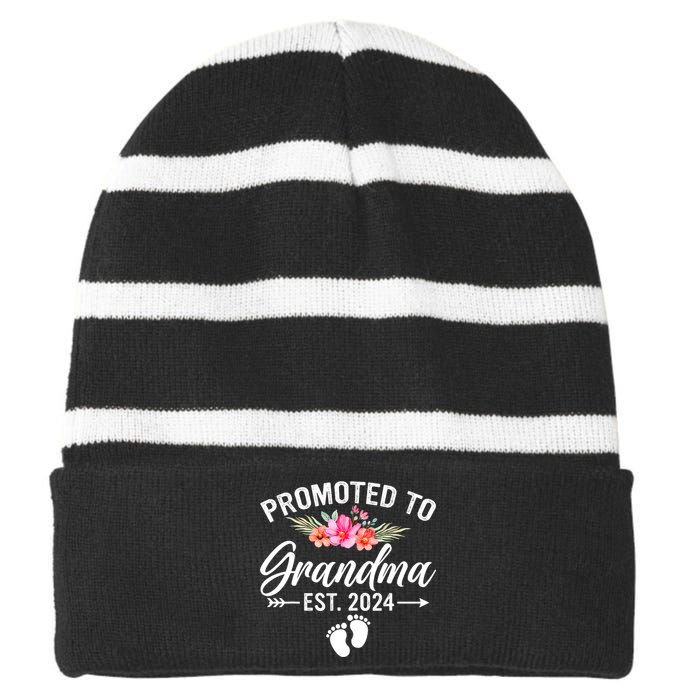 Promoted To Grandma 2024 First Time New Grandma Pregnancy Striped Beanie with Solid Band