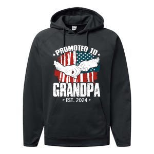 Promoted To Grandpa 2024 Patriotic Grandpa To Be Fathers Day Performance Fleece Hoodie