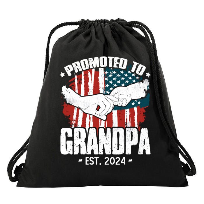 Promoted To Grandpa 2024 Patriotic Grandpa To Be Fathers Day Drawstring Bag