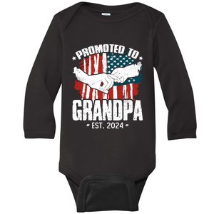 Promoted To Grandpa 2024 Patriotic Grandpa To Be Fathers Day Baby Long Sleeve Bodysuit