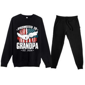 Promoted To Grandpa 2024 Patriotic Grandpa To Be Fathers Day Premium Crewneck Sweatsuit Set