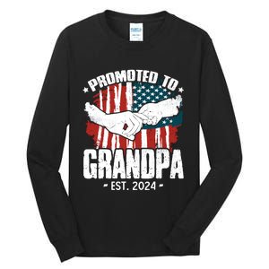 Promoted To Grandpa 2024 Patriotic Grandpa To Be Fathers Day Tall Long Sleeve T-Shirt