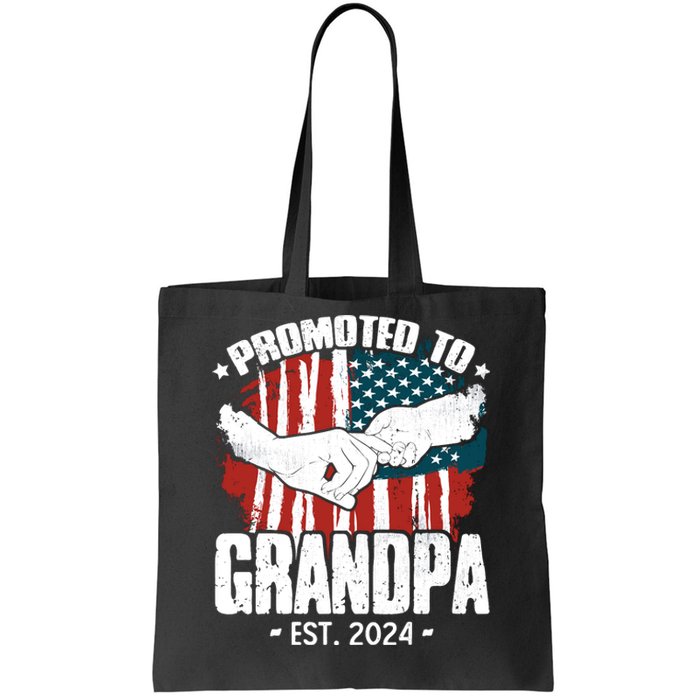 Promoted To Grandpa 2024 Patriotic Grandpa To Be Fathers Day Tote Bag