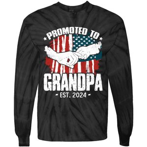 Promoted To Grandpa 2024 Patriotic Grandpa To Be Fathers Day Tie-Dye Long Sleeve Shirt