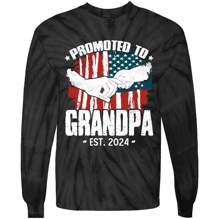 Promoted To Grandpa 2024 Patriotic Grandpa To Be Fathers Day Tie-Dye Long Sleeve Shirt